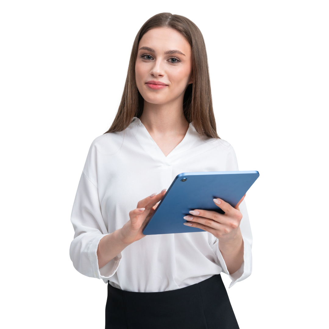 Woman holding a tablet, professional technician